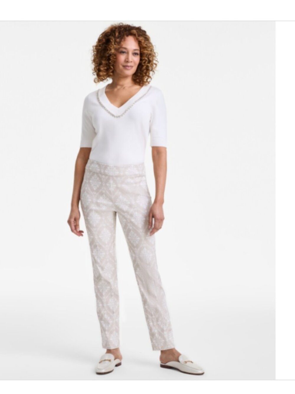 Jm Collection Women's Printed Jacquard Pull-on Pants Stonewall